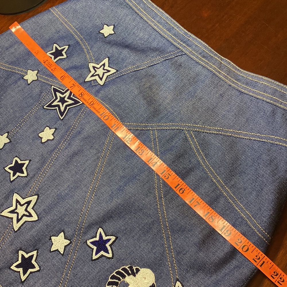 Luxury Designer Andrew GN | Resort Mini Skirt w/ Glass Bead Stars Denim 4th July - Picture 16 of 16
